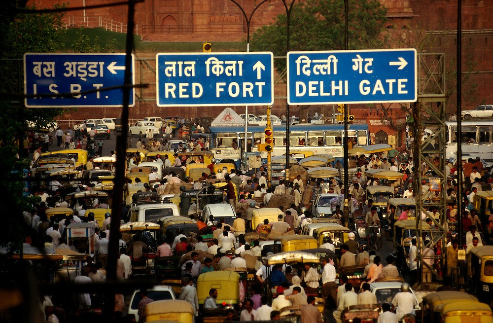 A crowded road near Chandni Chowk in Delhi